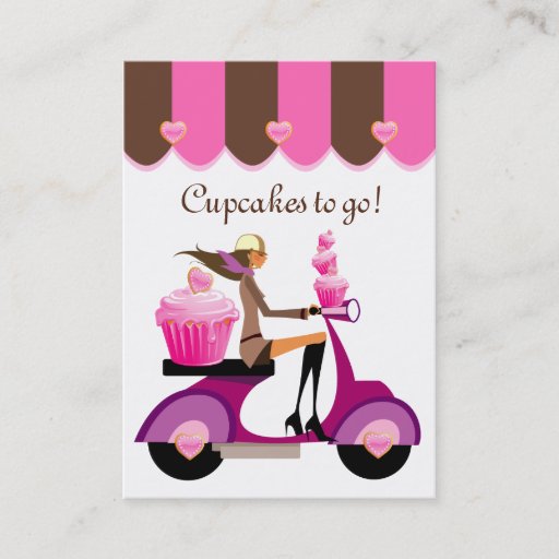 Customizable Cupcake Bakery Business Card Scooter Girl Pink