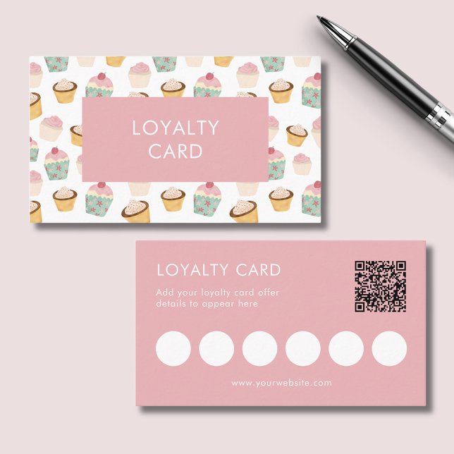 Cupcake Bakery Business Loyalty Card (Cupcake themed loyalty card.  Perfect for cafes, coffee shops and bakeries.)