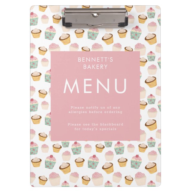 Cupcake Bakery business Menu Clipboard (Front)