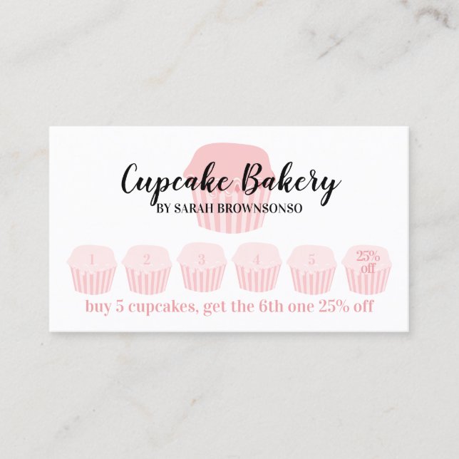 Cupcake Bakery Cafe Loyalty Punch Discount Business Card (Front)