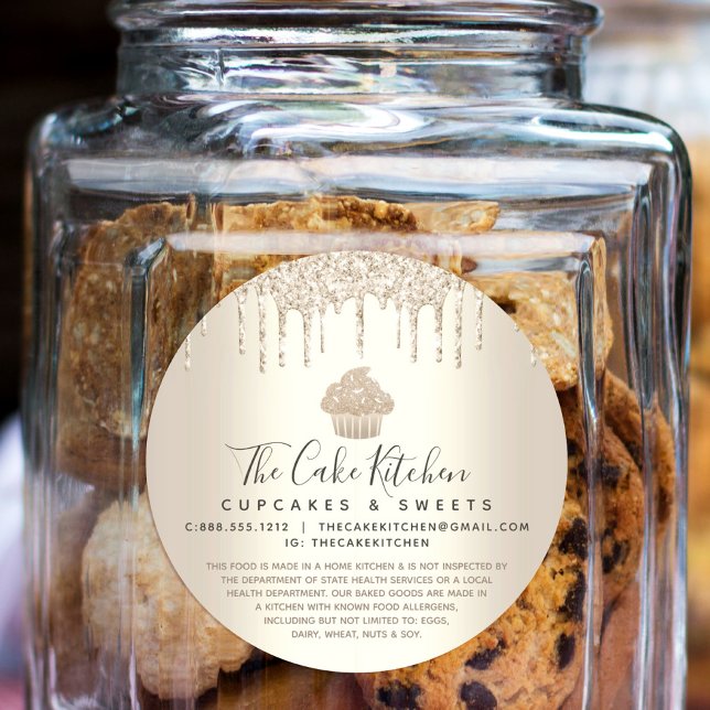 Cupcake Bakery Chef Chic Gold Glitter Drips Legal Classic Round Sticker (Creator Uploaded)