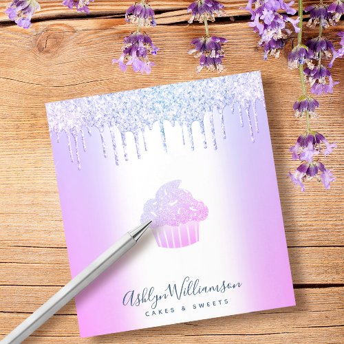 Cupcake Bakery Chef Purple Blue Glitter Drips Chic Notepad