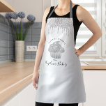 Cupcake Bakery Chic Sliver Glitter Drips Script Apron<br><div class="desc">Here’s a wonderful way to add to the fun of baking. Add extra sparkle to your culinary adventures whenever you wear this elegant, sophisticated, simple, and modern apron. A sparkly, silver cupcake, script handwritten typography and glitter drips overlay a faux metallic silver ombre background. Personalize with your name or other...</div>