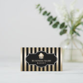 Cupcake Bakery Classy Black & Gold Stripes Modern Business Card (Standing Front)