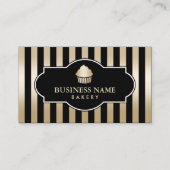 Cupcake Bakery Classy Black & Gold Stripes Modern Business Card (Front)