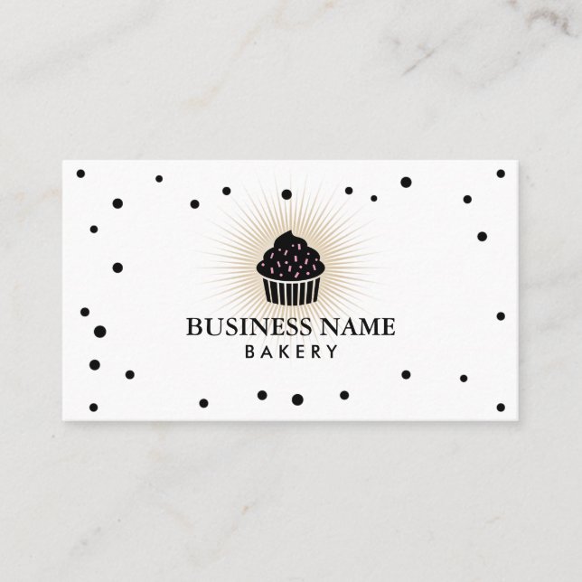 Cupcake Bakery Confetti Dots Cute Plain Business Card (Front)