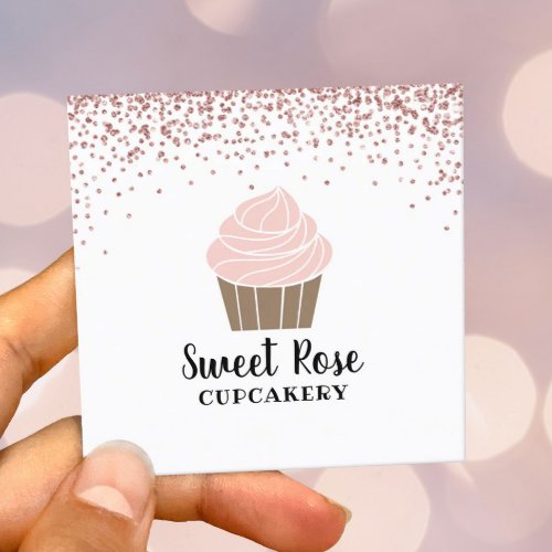 Cupcake Bakery Cute Rose Gold Confetti Square Business Card