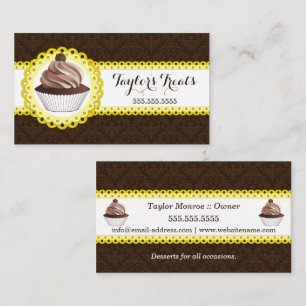 Cupcake Bakery Damask Scalloped Border Business Card