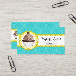 Cupcake Bakery Damask Scalloped Border Business Card