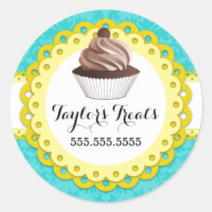 Cupcake Bakery Damask Yellow Scallop Seals