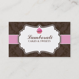 Cupcake Bakery Elegant Damask Floral Pattern Business Card