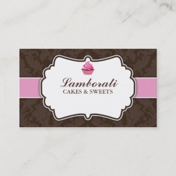 Cupcake Bakery Elegant Damask Floral Pattern Business Card by Lamborati at Zazzle