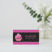 Cupcake Bakery Elegant Damask Floral Pattern Business Card (Standing Front)
