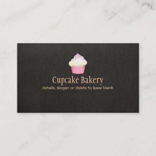 Cupcake Bakery Faux Black Linen Business Card