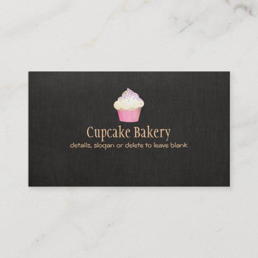 Customizable Cupcake Bakery Faux Black Linen Business Card