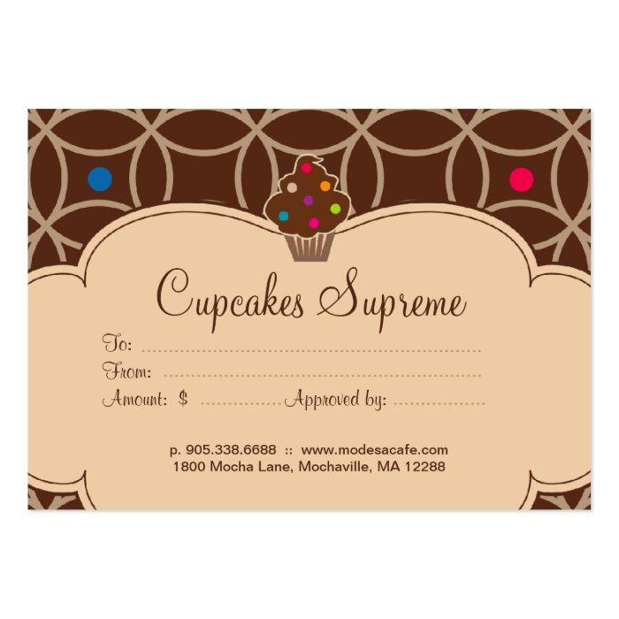 Cupcake Bakery Gift Certificate Dots Pink Business Cards