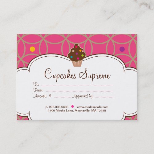 Cupcake Bakery Gift Certificate Dots Pink White Business Card Template
