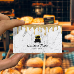 Cupcake Bakery Gold Drip Icing Modern White Marble Business Card