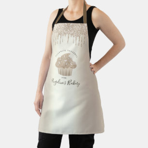 Cupcake Bakery Gold Glitter Drips Script Girly Apron
