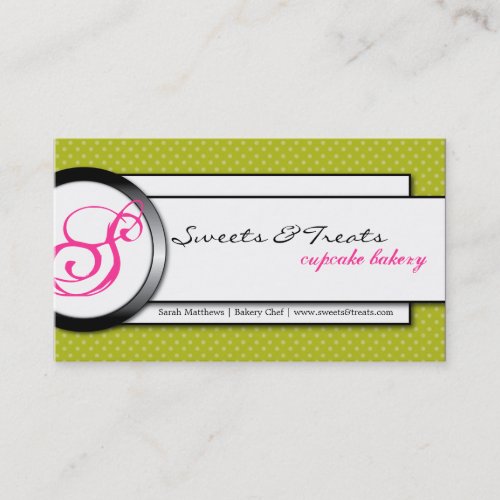 Cupcake Bakery Green Pink Monogram Business Card