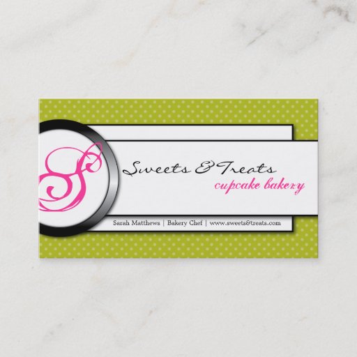 Customizable Cupcake Bakery Green Pink Monogram Business Card