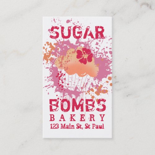 Cupcake bakery ink blot grunge splatter pink business card