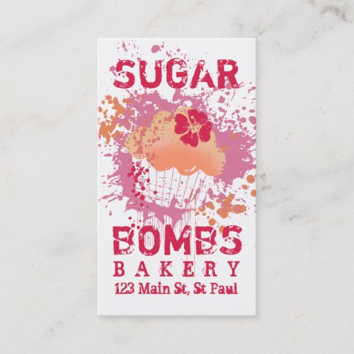 Customizable Cupcake bakery ink blot grunge splatter pink business card