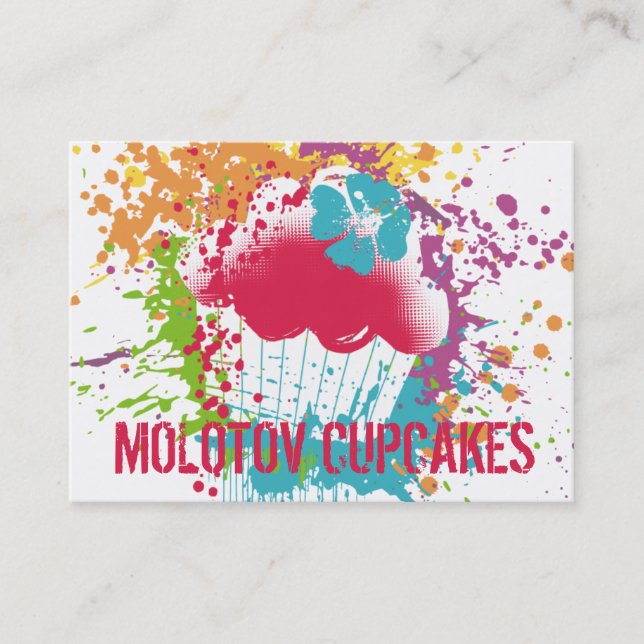 Cupcake bakery ink blot grunge splatter rainbow business card (Front)