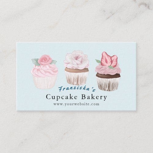 Cupcake Bakery Light Blue Bakery Business Card