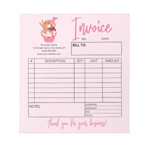 Cupcake Bakery Logo Order Form Invoice Notepad