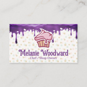 Cupcake Bakery Logo   Purple Icing Drip Business Card