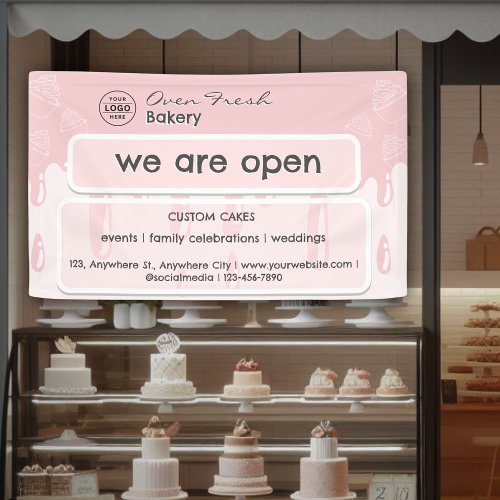 Cupcake Bakery Logo We Are Open Pink  Banner