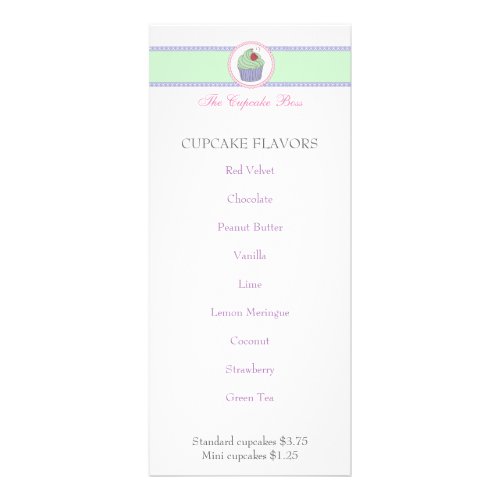 Cupcake Bakery Menu Rack Card CUTE KAWAII