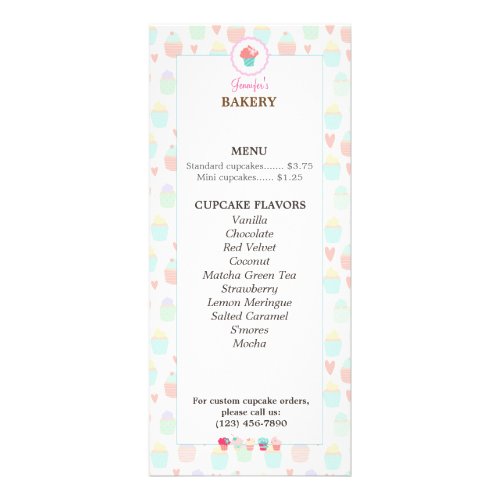 Cupcake Bakery Menu Rack Card PASTEL KAWAII