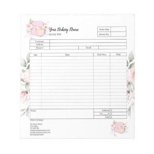 Cupcake Bakery Mixer Order Form Invoice  Notepad