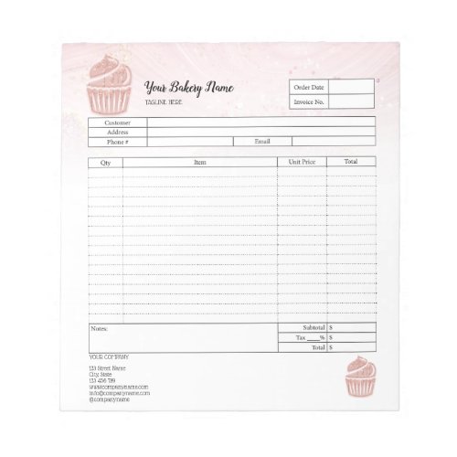 Cupcake Bakery Mixer Order Form Invoice  Notepad