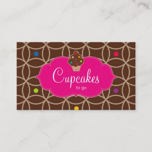 Cupcake Bakery Modern Dots Chocolate Pink Business Card Template