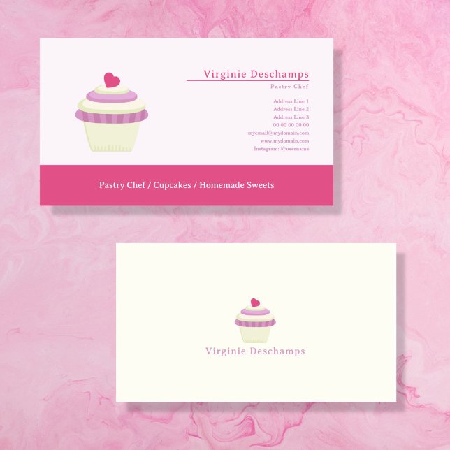 Cupcake Bakery or Pastry Chef Pink Business Card (Cupcake Business Card)