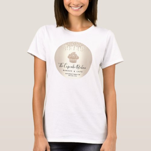 Cupcake Bakery Pastry Cafe Chic Gold Glitter Drips T_Shirt