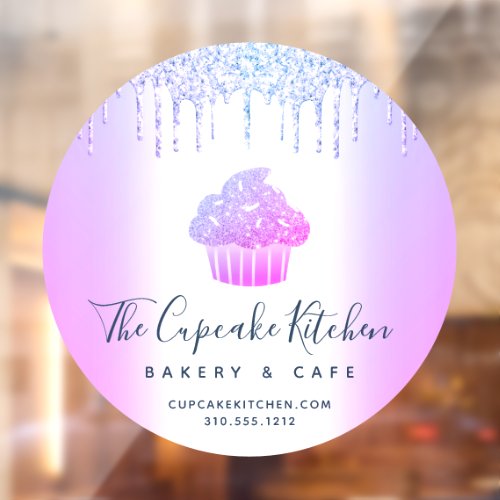 Cupcake Bakery Pastry Caf Purple Glitter Drips Window Cling