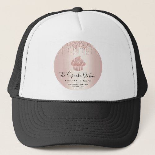 Cupcake Bakery Pastry Cafe Rose Gold Glitter Drips Trucker Hat