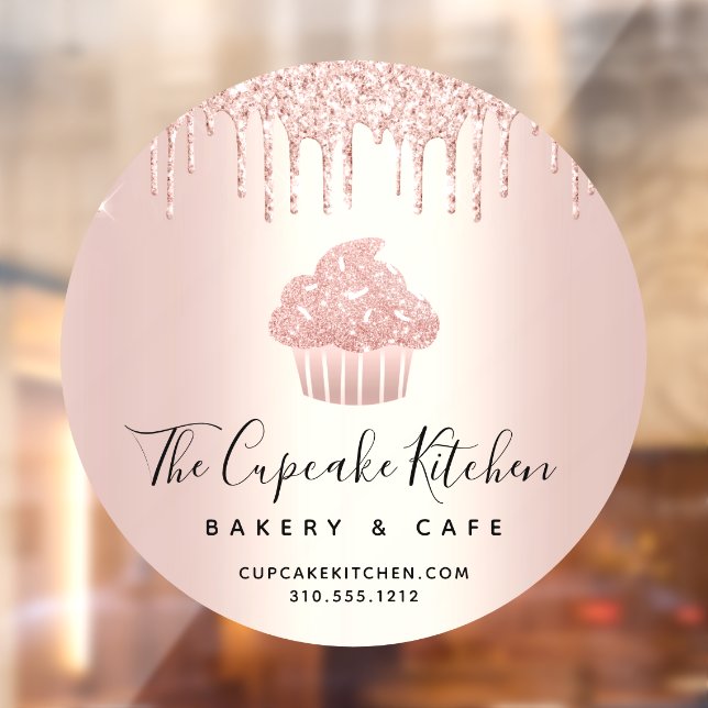 Cupcake Bakery Pastry Café Rose Gold Glitter Drips Window Cling (Sheet 2)