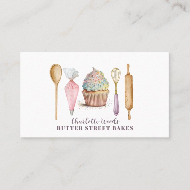 Cupcake Bakery Pastry Chef Baker's Utensils Business Card (Front)