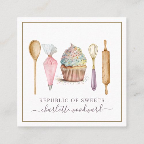 Cupcake Bakery Pastry Chef Bakers Utensils Square Business Card