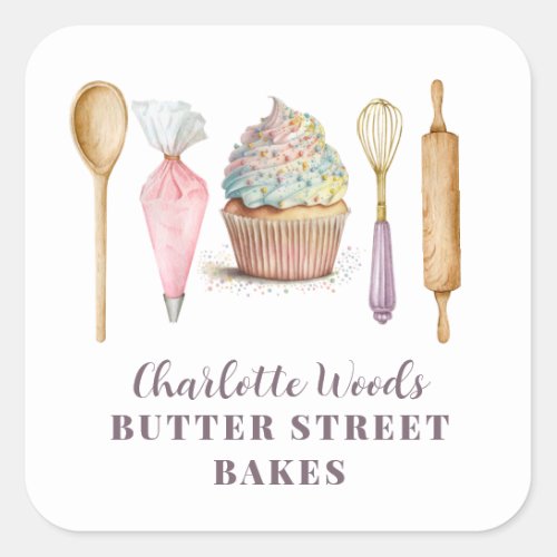 Cupcake Bakery Pastry Chef Bakers Utensils Square Sticker