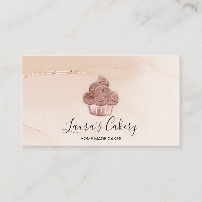 Cupcake Bakery Pastry Chef Blush Pink Rose Gold Business Card (Front)