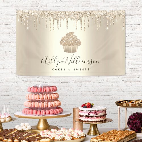 Cupcake Bakery Pastry Chef Chic Gold Glitter Drips Banner