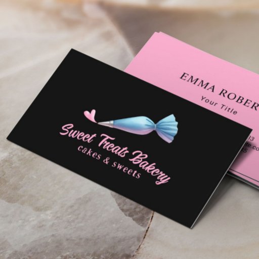 Customizable Cupcake Bakery Pastry Chef Cute Piping Bag &amp; Heart Business Card