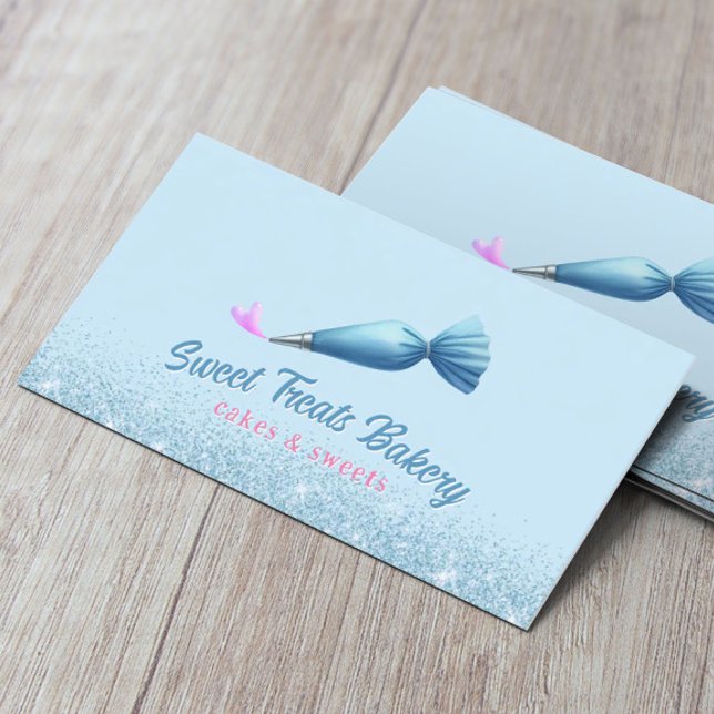Cupcake Bakery Pastry Chef Elegant Blue Glitter Business Card (Creator Uploaded)