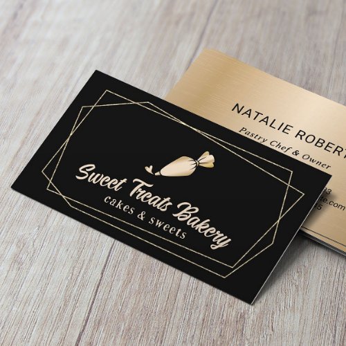 Cupcake Bakery Pastry Chef Geometric Gold Cake Business Card